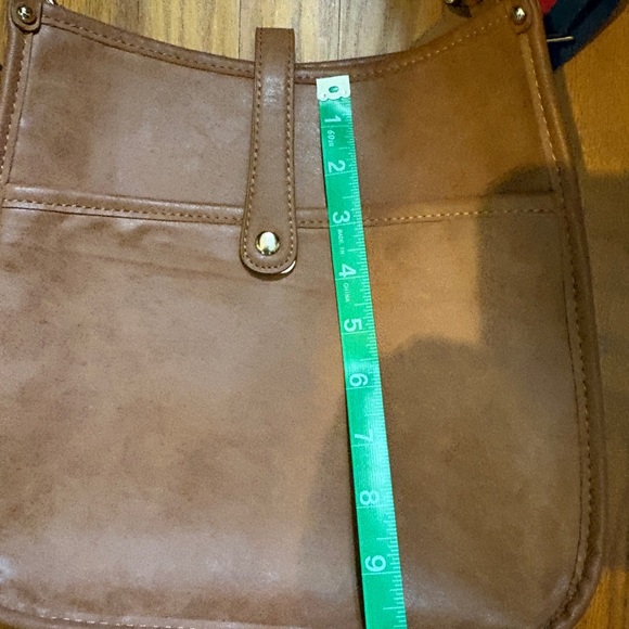 Brown Crossbody Bag with Striped Adjustable Strap - Picture 6 of 10